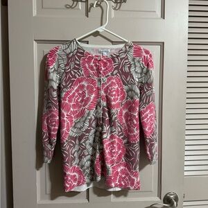 Womens Croft & Barrow Pink Floral Cardigan Size Large